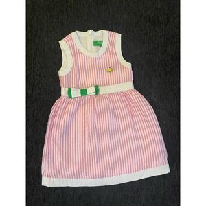 Masters Baby Girls Kids Dress Golf Seer Sucker Pink Stripe Green Bow 12M baby